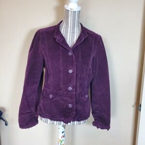 St Johns Bay Purple Corduroy Blazer Jacket Ruffle Hem Button Front Womens Medium